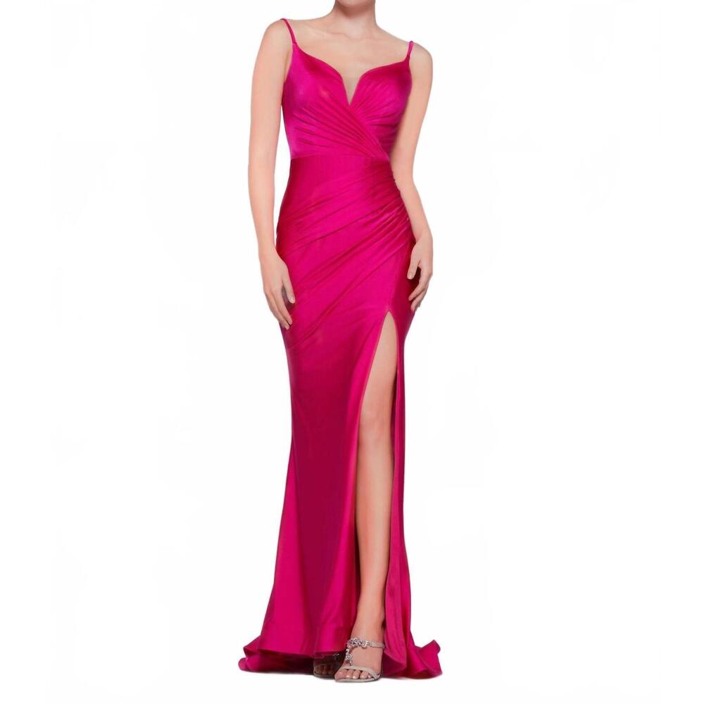 NEW COLORS DRESS chic satin lycra evening gown in lipstick
